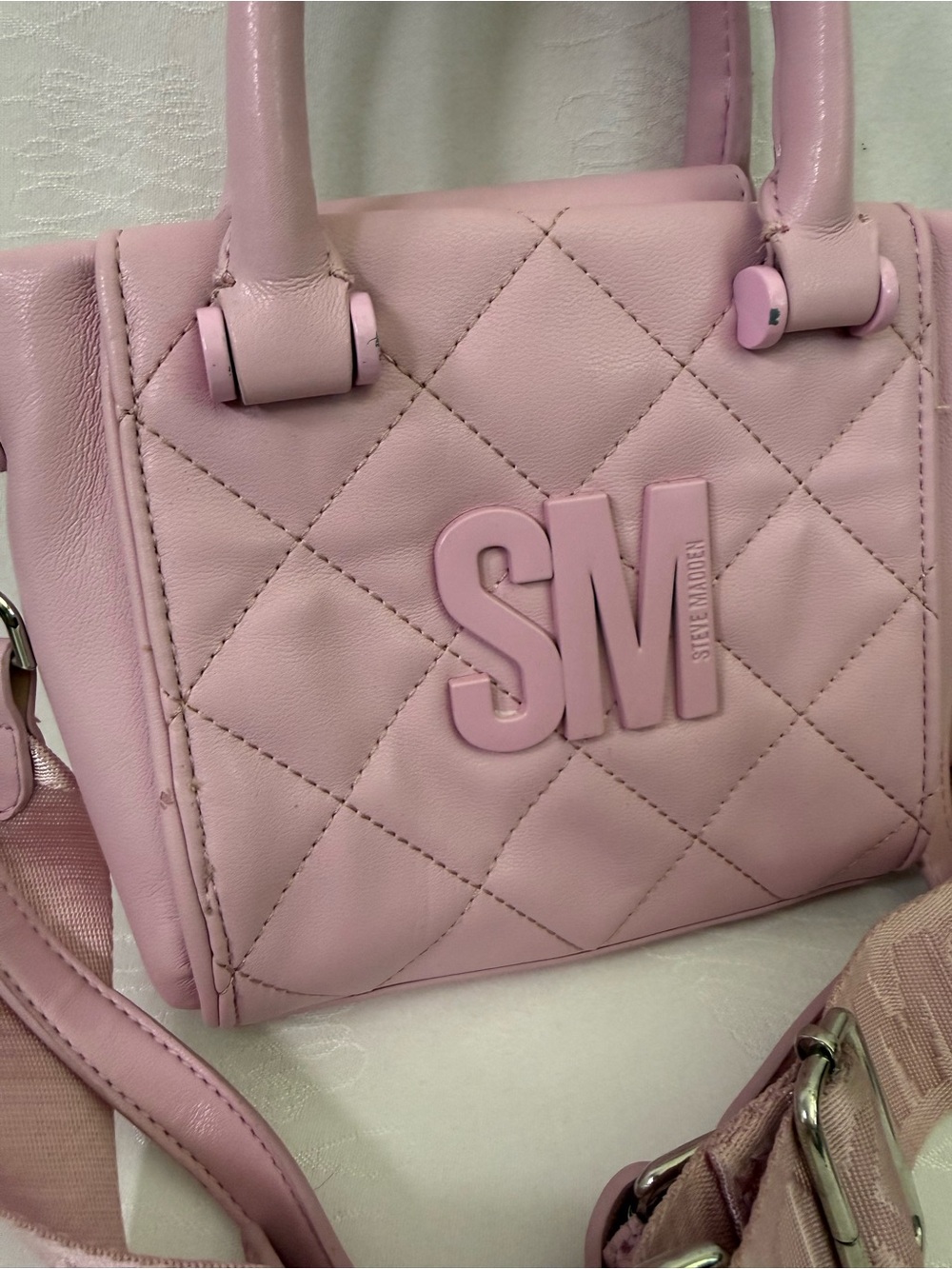 Steve Madden Pink Quilted Mini Tote Crossbody Bag w Pouch - Picture 2 of 9